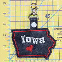 Iowa state snap tab - DIGITAL DOWNLOAD - In The Hoop Embroidery Machine Design - key fob - keychain - luggage tag