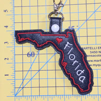 Florida state snap tab - DIGITAL DOWNLOAD - In The Hoop Embroidery Machine Design - key fob - keychain - luggage tag