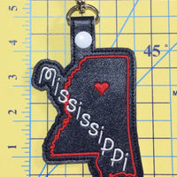 Mississippi state snap tab - DIGITAL DOWNLOAD - In The Hoop Embroidery Machine Design - key fob - keychain - luggage tag