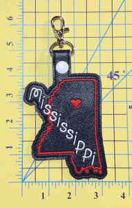 Mississippi state snap tab - DIGITAL DOWNLOAD - In The Hoop Embroidery Machine Design - key fob - keychain - luggage tag