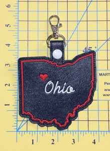 Ohio state snap tab - DIGITAL DOWNLOAD - In The Hoop Embroidery Machine Design - key fob - keychain - luggage tag