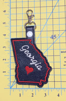 Georgia state snap tab - DIGITAL DOWNLOAD - In The Hoop Embroidery Machine Design - key fob - keychain - luggage tag
