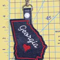 Georgia state snap tab - DIGITAL DOWNLOAD - In The Hoop Embroidery Machine Design - key fob - keychain - luggage tag