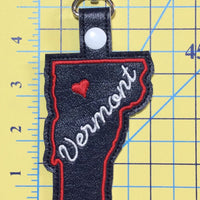 Vermont state snap tab - DIGITAL DOWNLOAD - In The Hoop Embroidery Machine Design - key fob - keychain - luggage tag