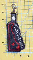 Delaware state snap tab - DIGITAL DOWNLOAD - In The Hoop Embroidery Machine Design - key fob - keychain - luggage tag
