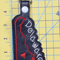 Delaware state snap tab - DIGITAL DOWNLOAD - In The Hoop Embroidery Machine Design - key fob - keychain - luggage tag