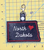 North Dakota state snap tab - DIGITAL DOWNLOAD - In The Hoop Embroidery Machine Design - key fob - keychain - luggage tag
