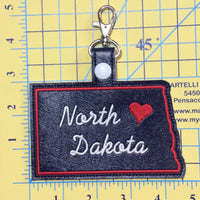 North Dakota state snap tab - DIGITAL DOWNLOAD - In The Hoop Embroidery Machine Design - key fob - keychain - luggage tag