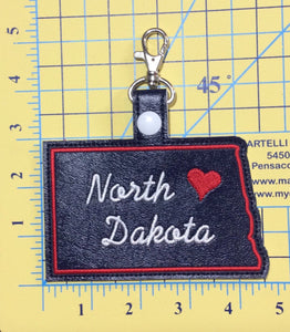North Dakota state snap tab - DIGITAL DOWNLOAD - In The Hoop Embroidery Machine Design - key fob - keychain - luggage tag
