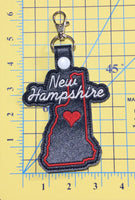 New Hampshire state snap tab - DIGITAL DOWNLOAD - In The Hoop Embroidery Machine Design - key fob - keychain - luggage tag
