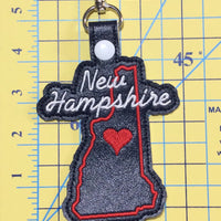 New Hampshire state snap tab - DIGITAL DOWNLOAD - In The Hoop Embroidery Machine Design - key fob - keychain - luggage tag