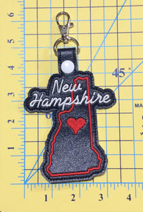 New Hampshire state snap tab - DIGITAL DOWNLOAD - In The Hoop Embroidery Machine Design - key fob - keychain - luggage tag