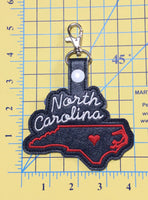 North Carolina state snap tab - DIGITAL DOWNLOAD - In The Hoop Embroidery Machine Design - key fob - keychain - luggage tag
