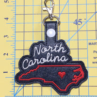 North Carolina state snap tab - DIGITAL DOWNLOAD - In The Hoop Embroidery Machine Design - key fob - keychain - luggage tag