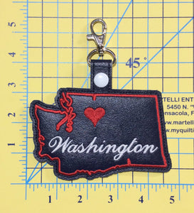 Washington state snap tab - DIGITAL DOWNLOAD - In The Hoop Embroidery Machine Design - key fob - keychain - luggage tag