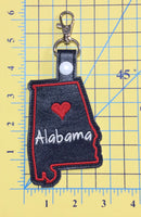 Alabama state snap tab - DIGITAL DOWNLOAD - In The Hoop Embroidery Machine Design - key fob - keychain - luggage tag
