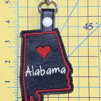 Alabama state snap tab - DIGITAL DOWNLOAD - In The Hoop Embroidery Machine Design - key fob - keychain - luggage tag