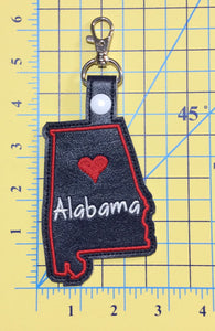 Alabama state snap tab - DIGITAL DOWNLOAD - In The Hoop Embroidery Machine Design - key fob - keychain - luggage tag