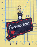 Connecticut state snap tab - DIGITAL DOWNLOAD - In The Hoop Embroidery Machine Design - key fob - keychain - luggage tag
