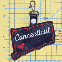 Connecticut state snap tab - DIGITAL DOWNLOAD - In The Hoop Embroidery Machine Design - key fob - keychain - luggage tag