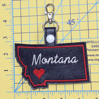 Montana state snap tab - DIGITAL DOWNLOAD - In The Hoop Embroidery Machine Design - key fob - keychain - luggage tag