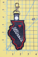 Illinois state snap tab - DIGITAL DOWNLOAD - In The Hoop Embroidery Machine Design - key fob - keychain - luggage tag

