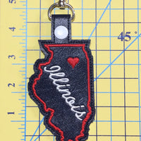 Illinois state snap tab - DIGITAL DOWNLOAD - In The Hoop Embroidery Machine Design - key fob - keychain - luggage tag