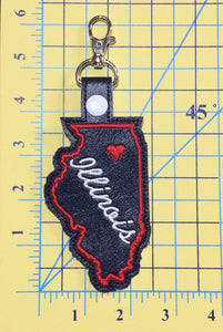 Illinois state snap tab - DIGITAL DOWNLOAD - In The Hoop Embroidery Machine Design - key fob - keychain - luggage tag