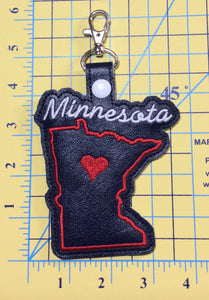 Minnesota state snap tab - DIGITAL DOWNLOAD - In The Hoop Embroidery Machine Design - key fob - keychain - luggage tag