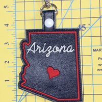 Arizona state snap tab - DIGITAL DOWNLOAD - In The Hoop Embroidery Machine Design - key fob - keychain - luggage tag