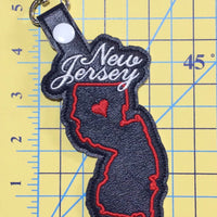 New Jersey state snap tab - DIGITAL DOWNLOAD - In The Hoop Embroidery Machine Design - key fob - keychain - luggage tag