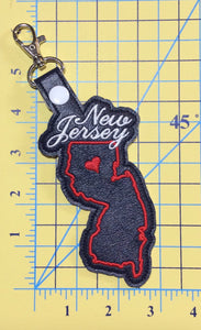 New Jersey state snap tab - DIGITAL DOWNLOAD - In The Hoop Embroidery Machine Design - key fob - keychain - luggage tag