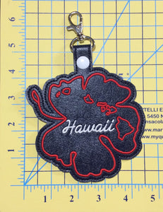 Hawaii state snap tab - DIGITAL DOWNLOAD - In The Hoop Embroidery Machine Design - key fob - keychain - luggage tag