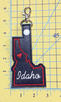 Idaho state snap tab - DIGITAL DOWNLOAD - In The Hoop Embroidery Machine Design - key fob - keychain - luggage tag

