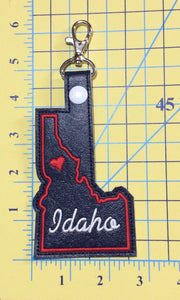 Idaho state snap tab - DIGITAL DOWNLOAD - In The Hoop Embroidery Machine Design - key fob - keychain - luggage tag