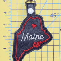 Maine state snap tab - DIGITAL DOWNLOAD - In The Hoop Embroidery Machine Design - key fob - keychain - luggage tag
