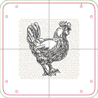 DIGITAL DOWNLOAD - In The Hoop Embroidery Machine Design - 7" x 7" CHICKEN / Poultry Snap Tray - Valet Tray - Travel Tray
