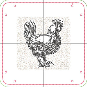 DIGITAL DOWNLOAD - In The Hoop Embroidery Machine Design - 7" x 7" CHICKEN / Poultry Snap Tray - Valet Tray - Travel Tray